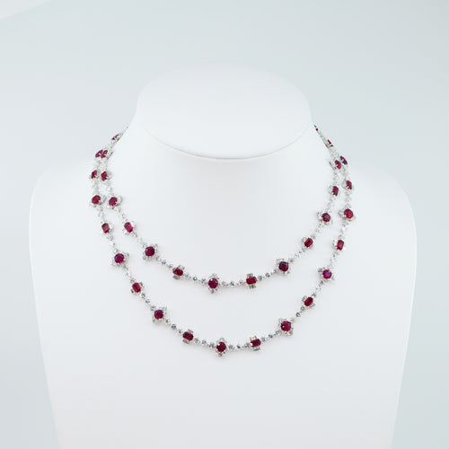 28.00 cts Burmese Ruby with Diamond Necklace