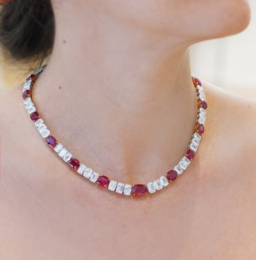 42.10 cts Oval Ruby with Diamond Necklace