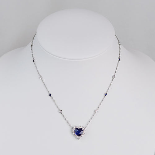 NS-25001-6.126  0.52 cts Heart Shape Blue Sapphire Necklace