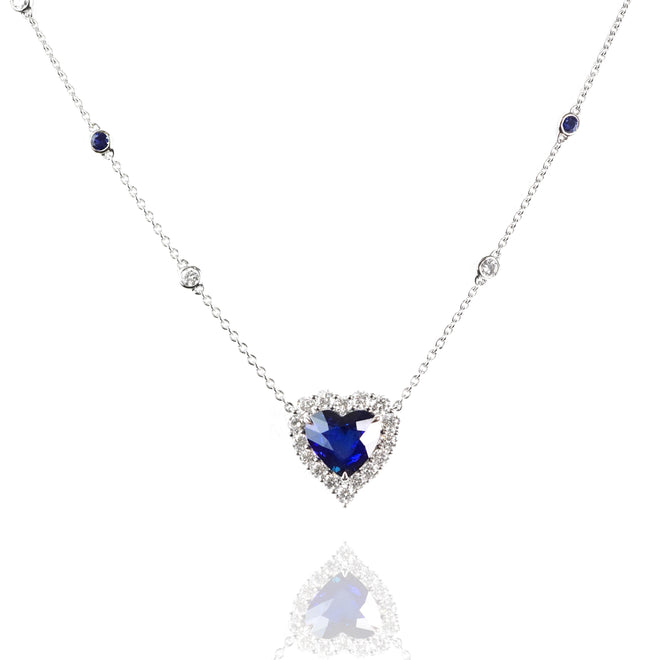 NS-25001-6.126  0.52 cts Heart Shape Blue Sapphire Necklace