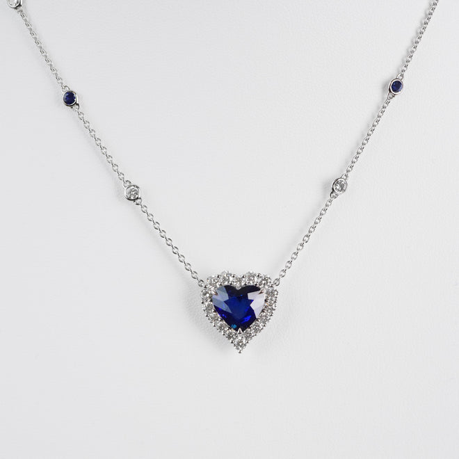 NS-25001-6.126  0.52 cts Heart Shape Blue Sapphire Necklace