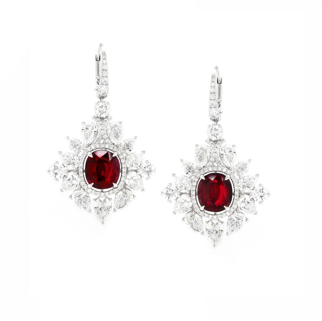 4.02 / 4.02 cts Ruby with Pear Shape Diamond Earrings (ENQUIRE)