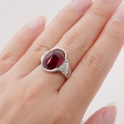  9.29 cts Unheated Ruby with Diamond Ring