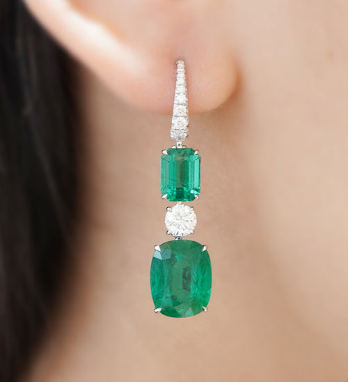 8.97 / 3.39 cts Minor Emerald with Round Diamond Earrings (ENQUIRE)