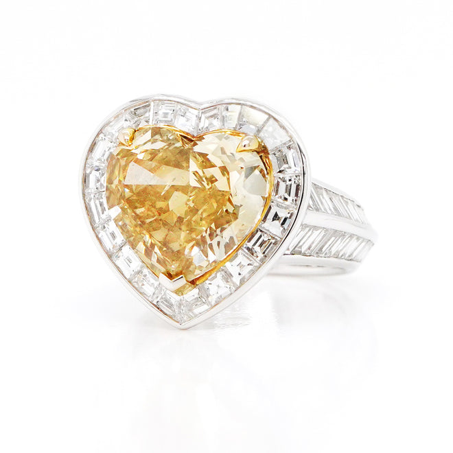5.92 cts Heart Shape Yellow  Diamond Ring