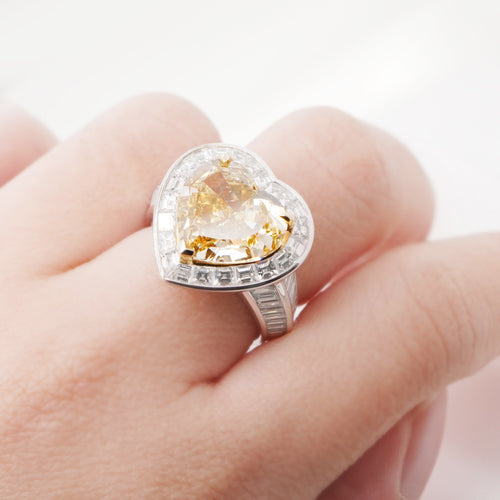 5.92 cts Heart Shape Yellow  Diamond Ring