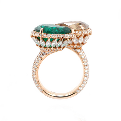 5.01 / 4.75 cts Emerald with Fancy Diamond Ring