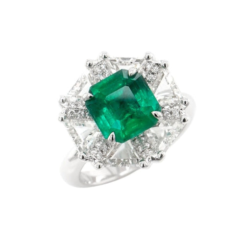 2.19 / 2.55 cts Minor Oil Colombian Emerald with Diamond Ring