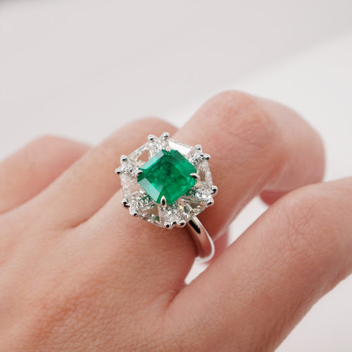 2.19 / 2.55 cts Minor Oil Colombian Emerald with Diamond Ring