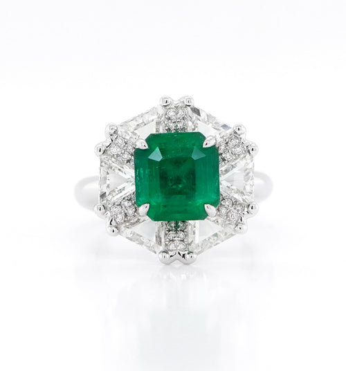 2.19 / 2.55 cts Minor Oil Colombian Emerald with Diamond Ring