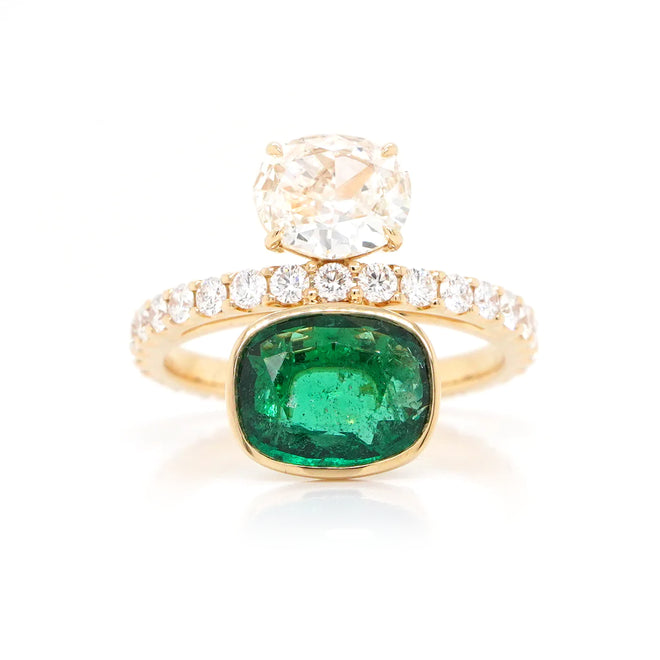 1.82 / 1.02 cts Emerald with Diamond Ring