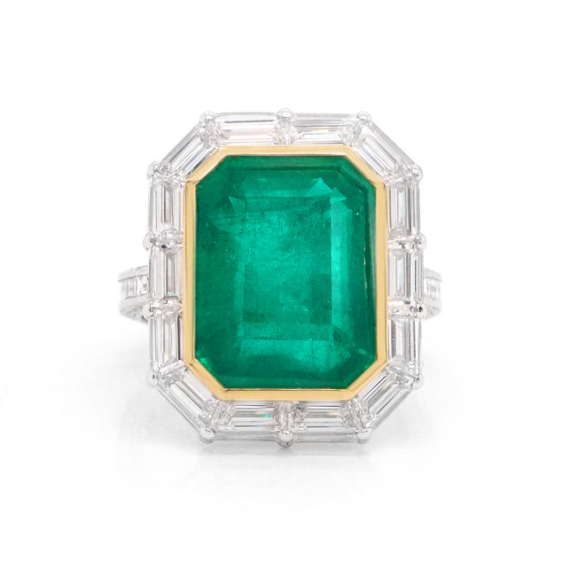 RE-24025-8.88 cts Colombian Emerald with Diamond Ring (ENQUIRE)