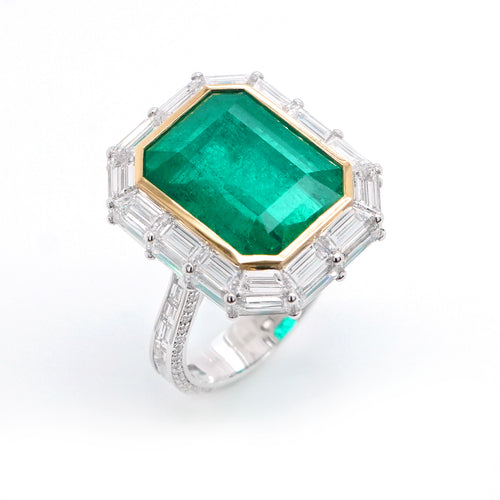 RE-24025-8.88 cts Colombian Emerald with Diamond Ring (ENQUIRE)