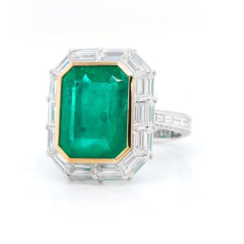 RE-24025-8.88 cts Colombian Emerald with Diamond Ring (ENQUIRE)