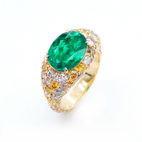 RE-24026-3.131 cts Minor Oil Colombian Emerald Ring