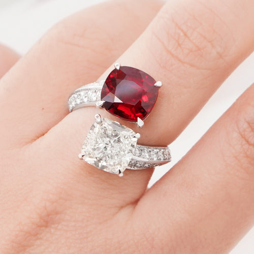  5.07 / 3.51 cts Ruby with Diamond Ring