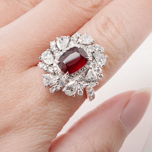 3.02 cts Pear Shape Ruby Diamond Ring