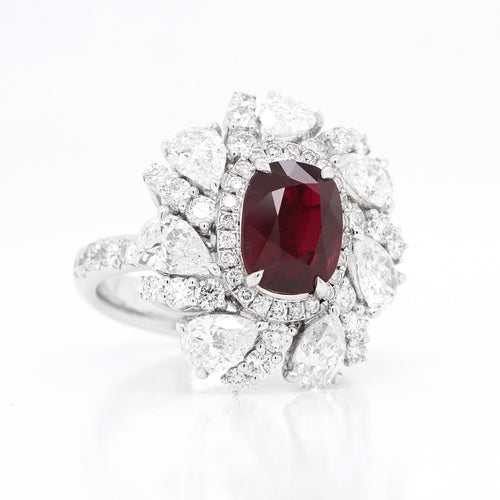 3.02 cts Pear Shape Ruby Diamond Ring