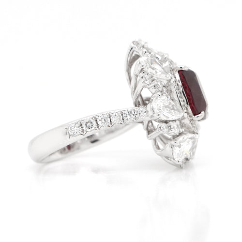 3.02 cts Pear Shape Ruby Diamond Ring