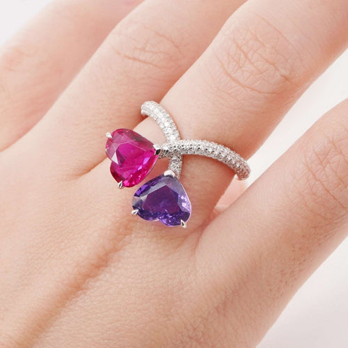 3.01 / 2.44 cts Ruby And Blue Sapphire with Diamond Ring