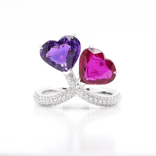  3.01 / 2.44 cts Ruby And Blue Sapphire with Diamond Ring