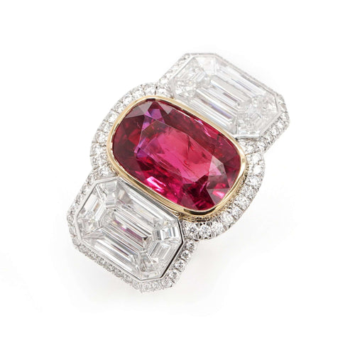 5.37 cts Ruby with Pie Cut Diamond Ring (ENQUIRE)