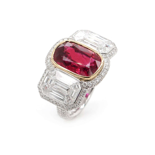 5.37 cts Ruby with Pie Cut Diamond Ring (ENQUIRE)