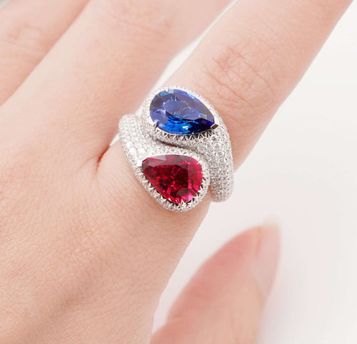 2.669 / 2.158 cts Ruby with Unheated Blue Sapphire Ring