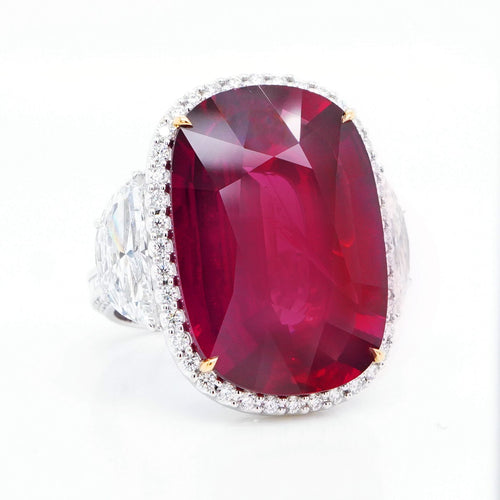 RR-24007-32.35 cts Cushion Ruby with Diamond Ring (ENQUIRE)