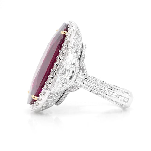 RR-24007-32.35 cts Cushion Ruby with Diamond Ring (ENQUIRE)