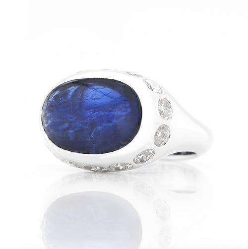 7.81 cts Burmese Unheated Blue Sapphire with Diamond Ring