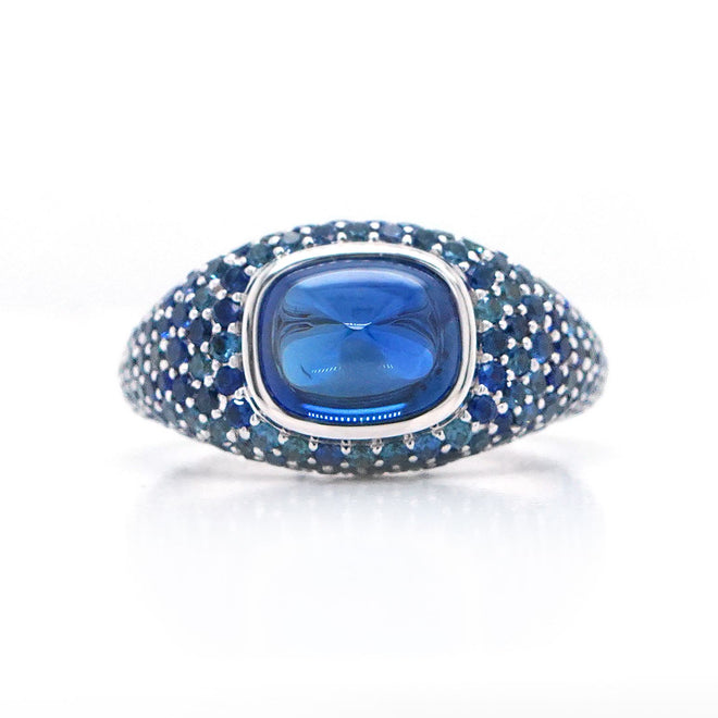 RS-24010-3.302.55cts 
Cushion Sugarloaf Blue Sapphire Ring