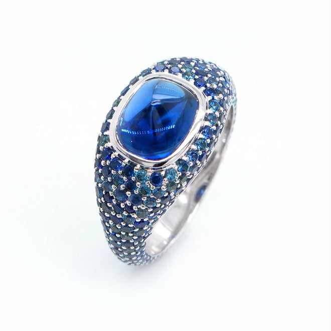 RS-24010-3.302.55cts 
Cushion Sugarloaf Blue Sapphire Ring