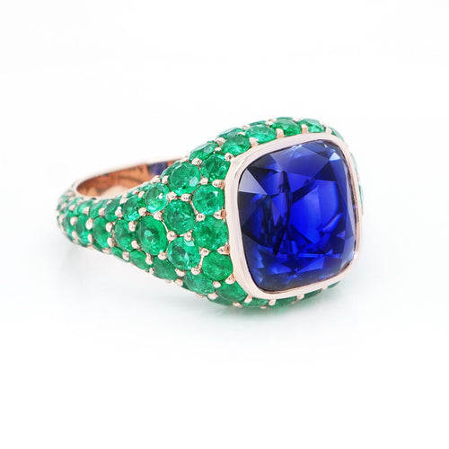 RS-24011-12.249  5.84 cts Blue Sapphire with Round Emerald Ring (ENQUIRE)