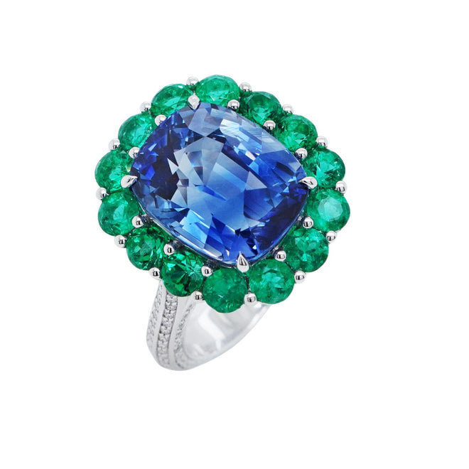 9.09 / 1.71 cts Blue Sapphire with Round Emerald Ring (ENQUIRE)