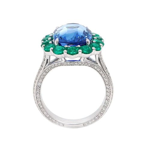 9.09 / 1.71 cts Blue Sapphire with Round Emerald Ring (ENQUIRE)