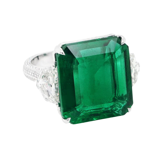 13.627 cts Octagon Emerald with Diamond Ring (ENQUIRE)