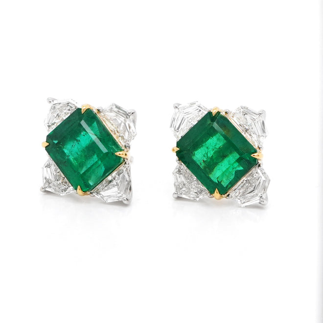 3.96 / 3.92 cts Emerald Diamond Earrings