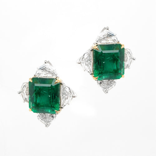 3.96 / 3.92 cts Emerald Diamond Earrings