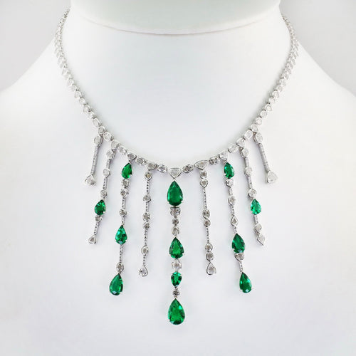 14.60 / 14.25 cts Emerald With Diamond Necklace
