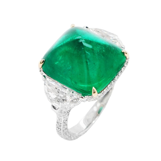 10.377 cts Minor Oil Colombian Emerald with Diamond Ring (ENQUIRE)