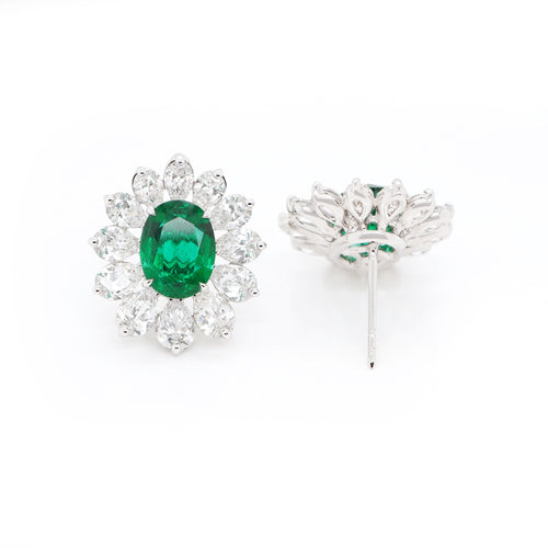  3.59 / 2.60 cts Emerald with Pear Shape Diamond Earrings