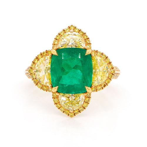 2.99 / 1.08 cts Colombian Emerald with Fancy Half Moon Diamond Ring