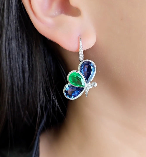 3.00 / 11.17 cts Emerald with Blue Sapphire Earrings