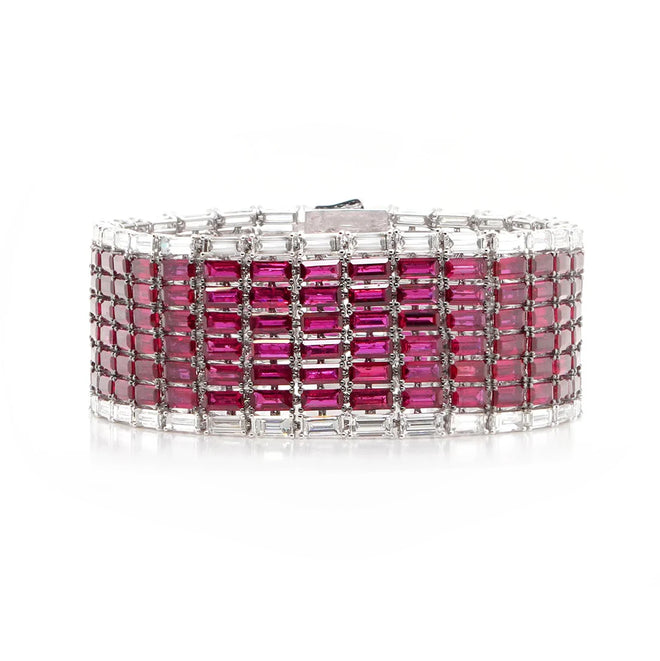 40.01 / 11.44 cts Unheated Baguette Ruby with Diamond Bracelet 