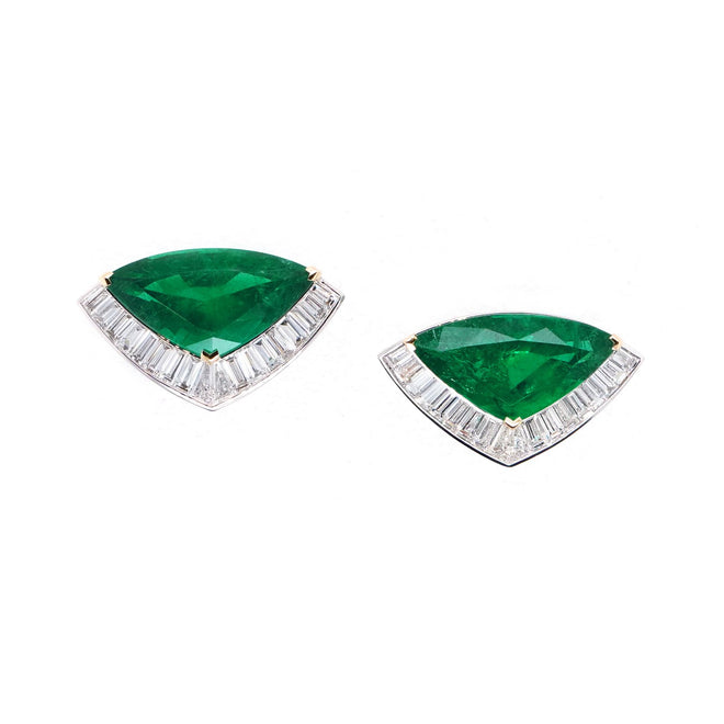 7.337 / 6.880 cts Fancy Emerald with Diamond Earrings