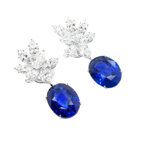 13.483 / 11.132 cts Blue Sapphire with Diamond Earrings (ENQUIRE)