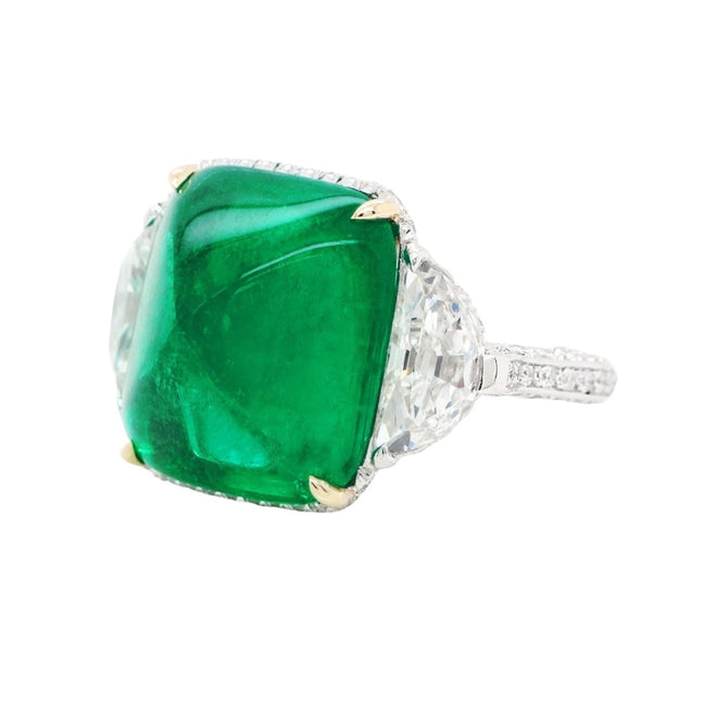 10.377 cts Minor Oil Colombian Emerald with Diamond Ring