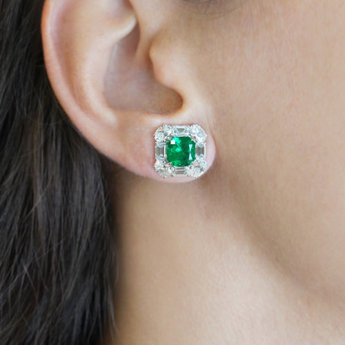 1.94 / 1.84 cts Minor Oil Colombian Emerald Earrings