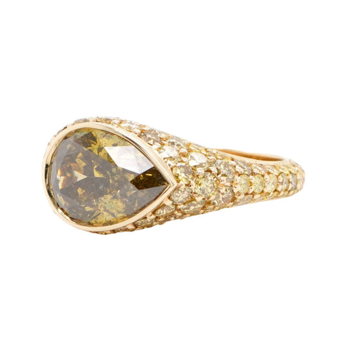 3.11 cts Fancy Yellow Pear Shape Diamond Ring